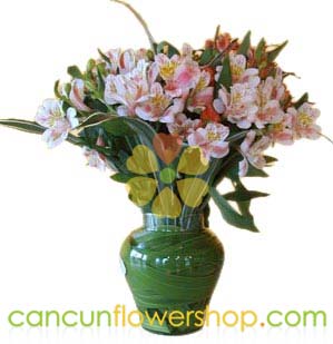Alstroemeria flowers in a glass vase