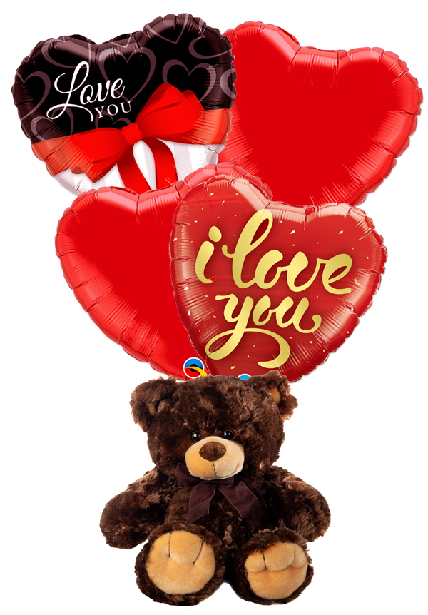 teddy bear and I Love You balloons for Valentine's day