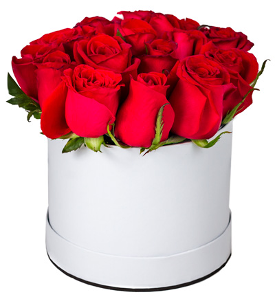 Roses in small round box for Valentine's Day