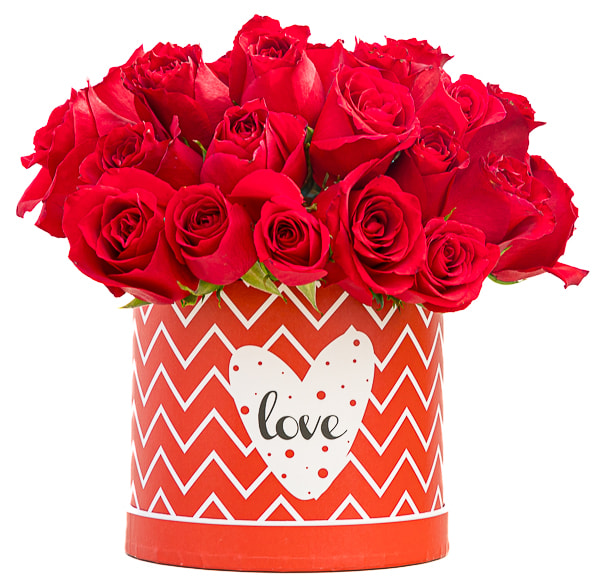 Red roses in round Love box